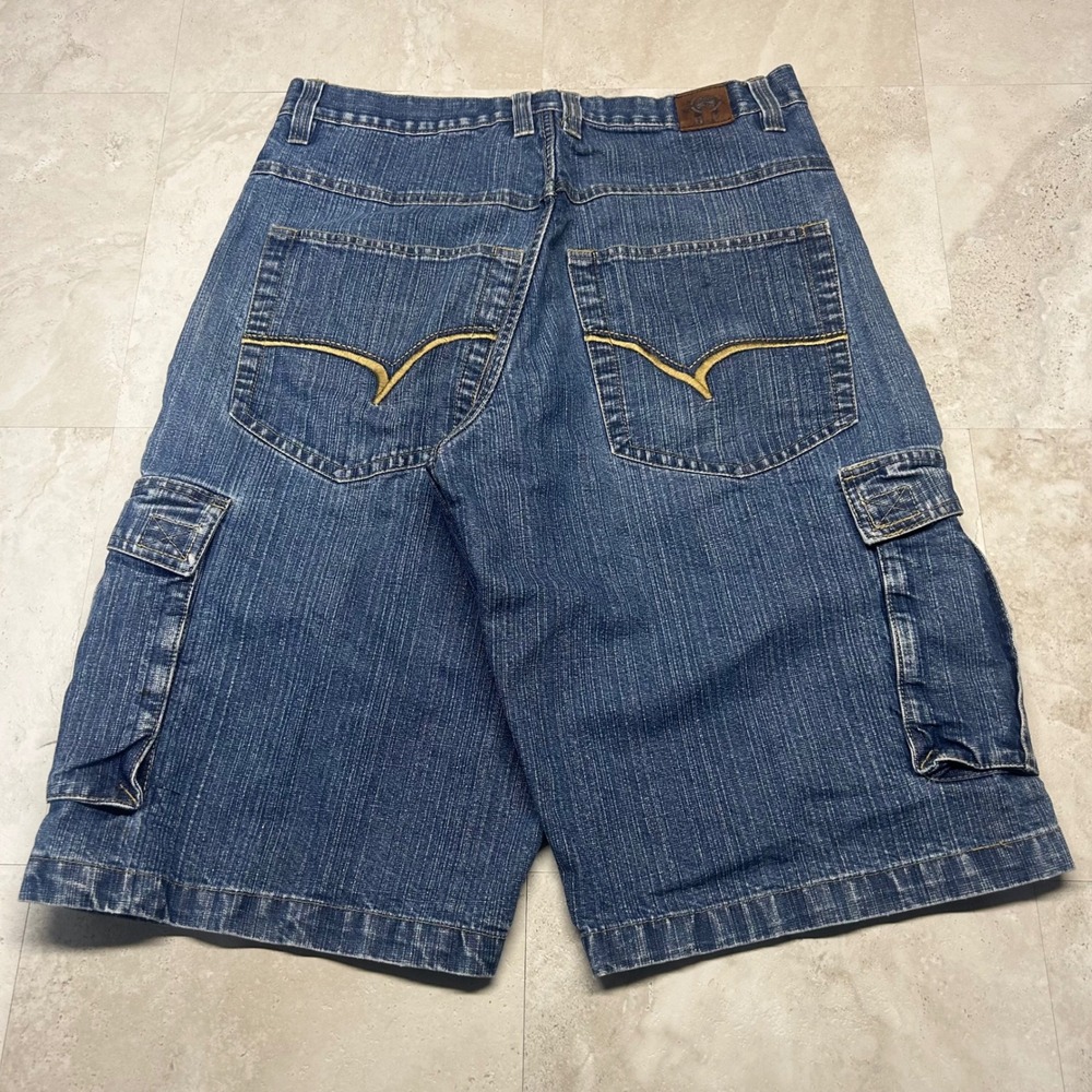 Noiz Jeans Cargo Shorts Blue Mens Size 34 Denim Baggy Y2K Streetwear Utility